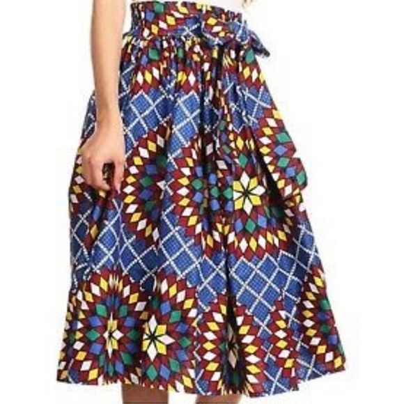 African Dashiki Printed Wax Elastic Waist Flared Skirt Tribal One Size - Picture 4 of 6